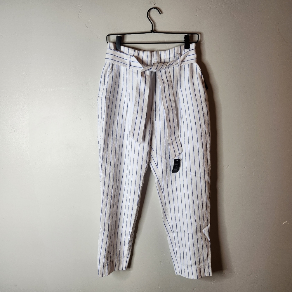 NWT LAUREN RALPH LAUREN White Belted Cropped Straight Leg Pants Size 2 - Picture 3 of 11